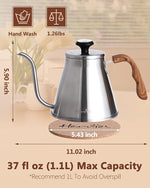 Load image into Gallery viewer, Harriet Gooseneck Kettle with Thermometer for Pour Over Coffee and Tea, 37 fl oz, Stainless Steel, Durable 3-Layer Base, Ideal Spout for Precision Pouring, Compatible with all Stove Tops