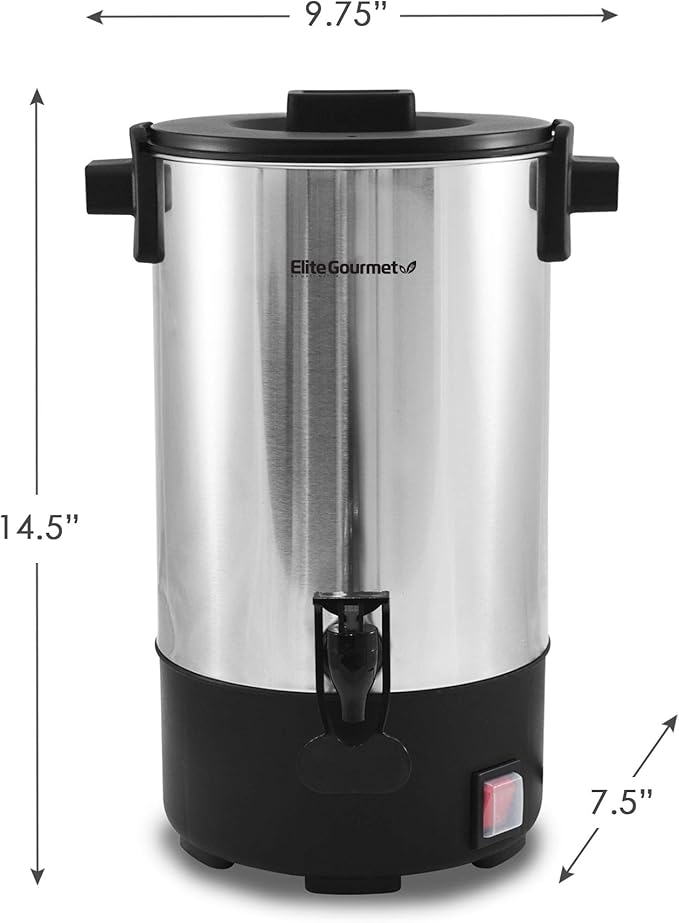 Elite Gourmet CCM-035# Maxi-Matic 30 Cup Stainless Steel Coffee Urn Removable Filter For Easy Cleanup, Two Way Dispenser with Cool-Touch Handles Electric Coffee Maker Urn, Stainless Steel