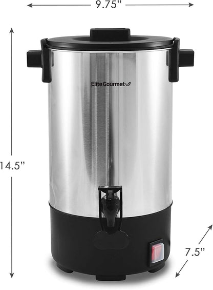 Elite Gourmet CCM-035# Maxi-Matic 30 Cup Stainless Steel Coffee Urn Removable Filter For Easy Cleanup, Two Way Dispenser with Cool-Touch Handles Electric Coffee Maker Urn, Stainless Steel