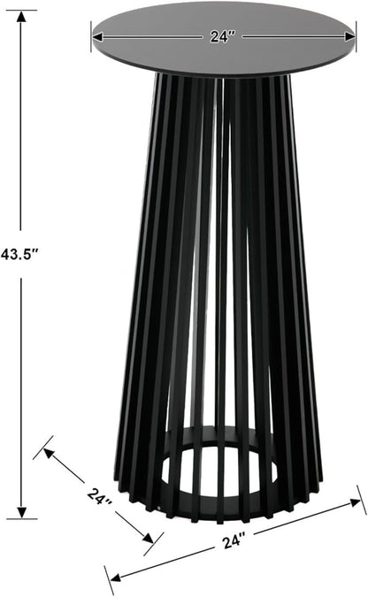 DUOMAY Black Round Bar Table, 43.5" High Wood Bar Table with Stylish Geometric Base, Modern Style Cocktail Tables for Parties, Kitchen, Dining Room, Coffee Shop