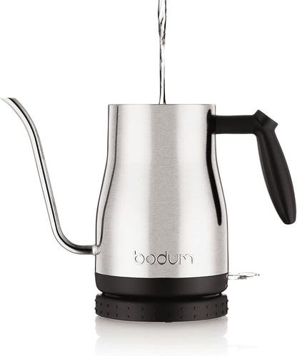 Bodum 34oz Bistro Gooseneck Electric Water Kettle, Pour Over Coffee & Tea, Brushed Stainless Steel