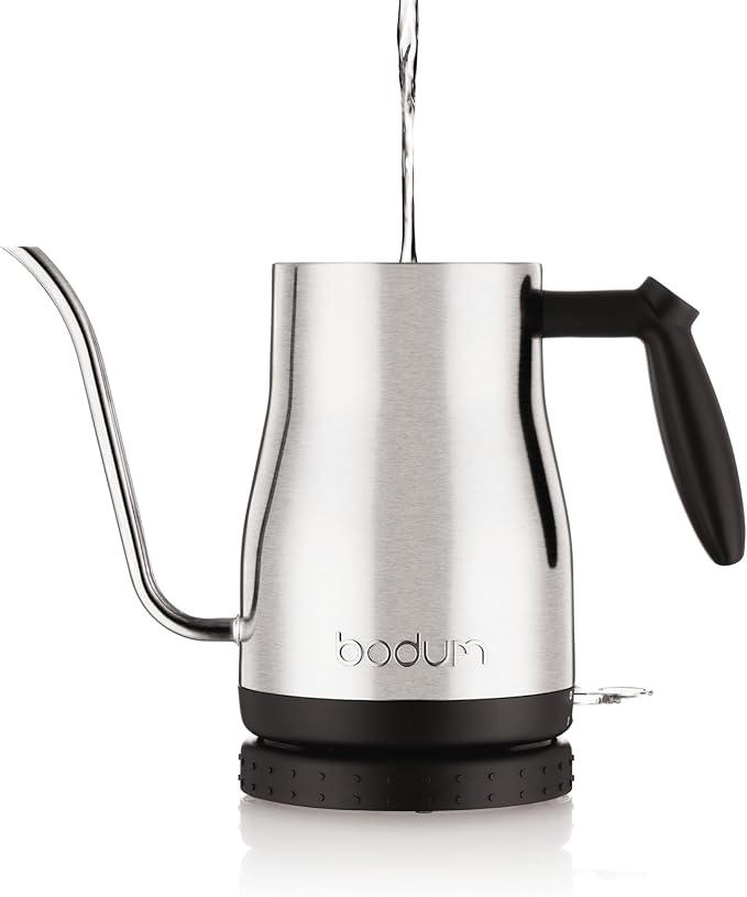 Bodum 34oz Bistro Gooseneck Electric Water Kettle, Pour Over Coffee & Tea, Brushed Stainless Steel