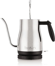 Bodum 34oz Bistro Gooseneck Electric Water Kettle, Pour Over Coffee & Tea, Brushed Stainless Steel