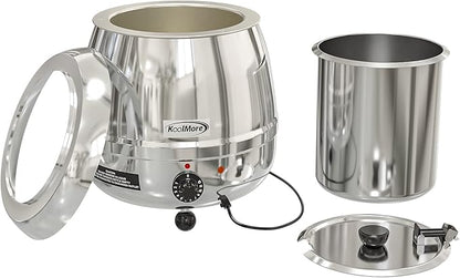 KoolMore Commercial Soup Kettle Warmer with Hinged Lid and Removable Stainless-Steel Pot Insert for Buffet, Restaurant, Party, Event, and Catering, Large 2.5 Gallon, Electric [Silver] (SK-SS-3G)
