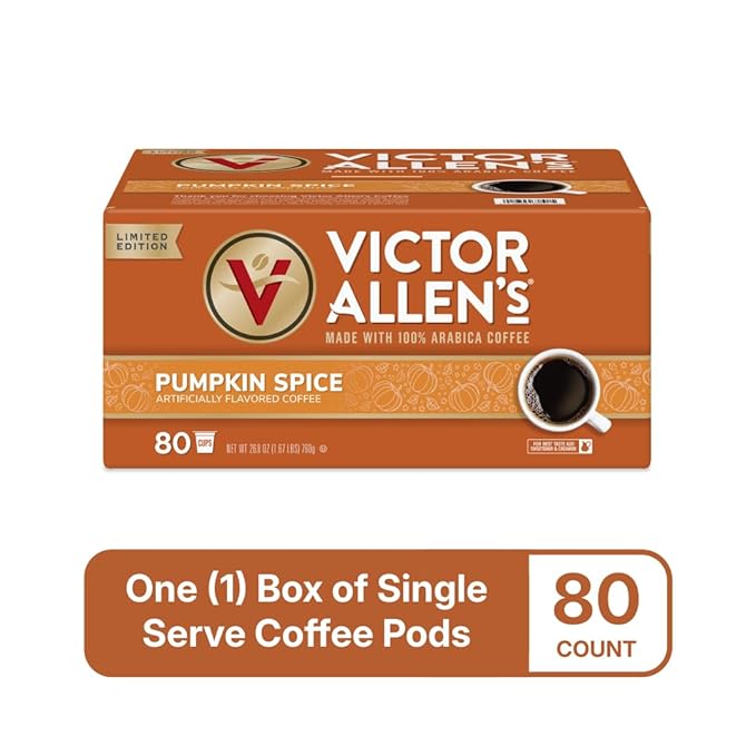 Victor Allen's Coffee Pumpkin Spice Flavored, Medium Roast, 80 Count, Single Serve Coffee Pods for Keurig K-Cup Brewers