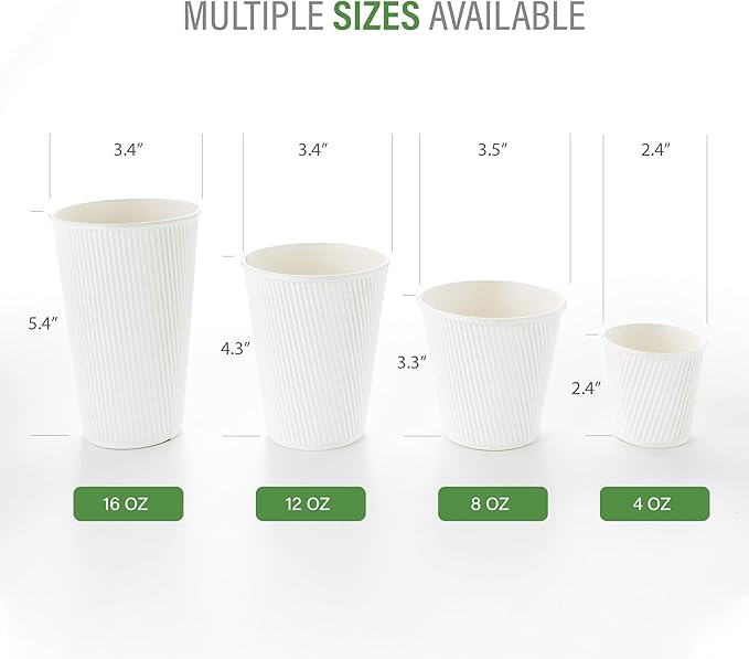 500-CT Disposable White 4-OZ Hot Beverage Cups with Ripple Wall Design: No Need for Sleeves - Perfect for Cafes - Eco-Friendly Recyclable Paper - Insulated - Wholesale Takeout Coffee Cup