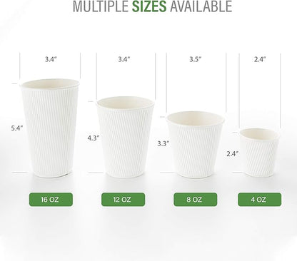 500-CT Disposable White 4-OZ Hot Beverage Cups with Ripple Wall Design: No Need for Sleeves - Perfect for Cafes - Eco-Friendly Recyclable Paper - Insulated - Wholesale Takeout Coffee Cup