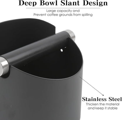 Italian Espresso Tapping Box, Stainless Steel Coffee Grinding Tapping Box, With Detachable Tapping Rod And Anti Slip Rubber Base (Black-S)