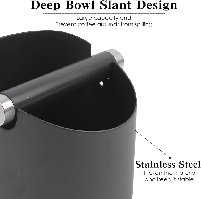 Italian Espresso Tapping Box, Stainless Steel Coffee Grinding Tapping Box, With Detachable Tapping Rod And Anti Slip Rubber Base (Black-S)