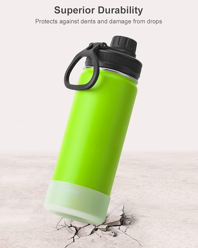 koodee Insulated Water Bottle, 18 oz Stainless Steel Double Wall Vacuum Wide Mouth Sport Bottle with Leakproof Spout Lid (Apple Green)