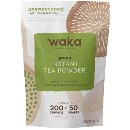 Waka Instant Green Tea Mix, Classic - 100% Tea Leaves, No Additives, Unsweetened Tea Powder for 50 Quarts or 200 Cups – Easy Quick Hot and Iced Teas (4.5oz)