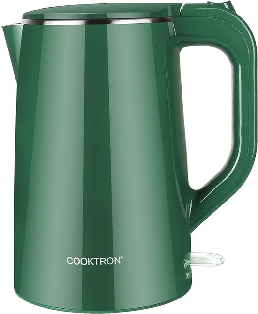 1.7L Electric Kettle Quiet, Double Wall Hot Water Boiler BPA-Free, Quiet Boil and Cool Touch Tea Kettle, Cordless with Auto Shut-Off & Boil Dry Protection, 1500W Fast Boiling, dark green
