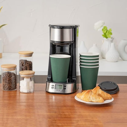 Restaurantware-12 Ounce Disposable Coffee Cups, 500 Ripple Wall Hot Cups For Coffee - Lids Sold Separately, Rolled Rim, Forest Green Paper Insulated Coffee Cups, For Hot Coffee, Tea, And More