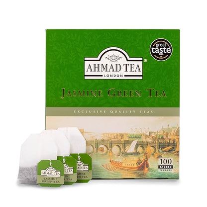 Ahmad Tea Jasmine Green Tea, Tagged Teabags without envelopes, 100 Count