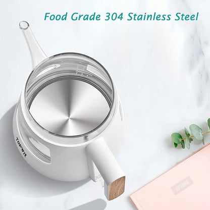 TOPWIT Electric Kettle, 1.0L Electric Tea Kettle with Removable Stainless Steel Infuser, BPA-Free Electric Glass Kettle with Window, Double Wall Water Warmer, Gooseneck, Auto-shut Off, White