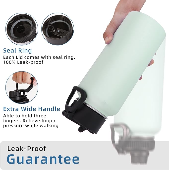 Volhoply 32 oz Insulated Water Bottle with Straw Lid & Spout Lid,Stainless Steel Sports Water Bottle,Double Wall Vacuum Cups,Leakproof Wide Mouth Metal Flask,Keeps Cold or Hot for Travel(Fog,1)