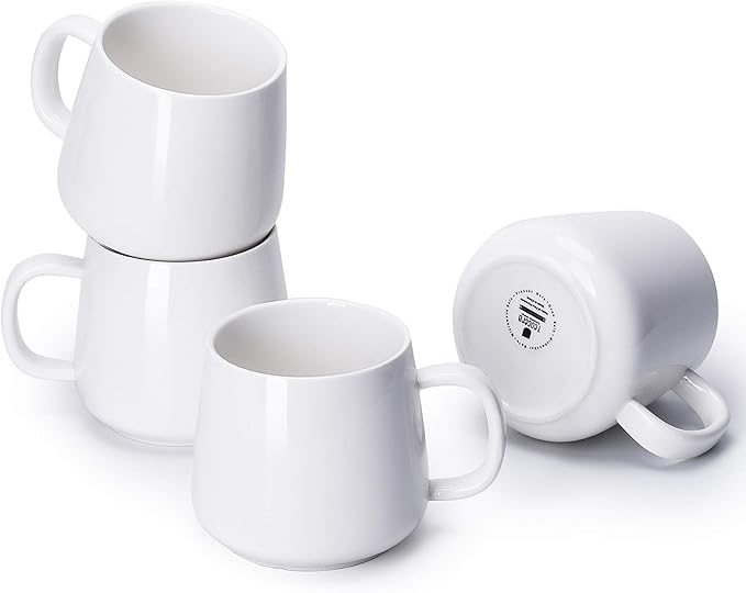 Teocera Coffee Mugs Set of 4-12oz Chip-Resistant Ceramic Cups with Ergonomic Handle | Dishwasher & Microwave Safe White Mugs | Keeps Beverage Hot, Perfect for Family Kitchen & Holiday Gifts