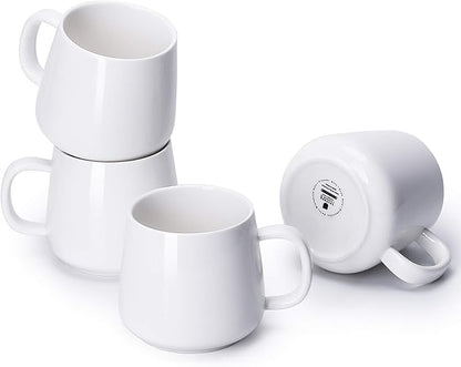 Teocera Coffee Mugs Set of 4-12oz Chip-Resistant Ceramic Cups with Ergonomic Handle | Dishwasher & Microwave Safe White Mugs | Keeps Beverage Hot, Perfect for Family Kitchen & Holiday Gifts