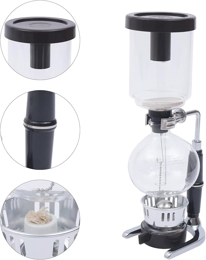 Vacuum Coffee Pot, 5 Cups(500ml), Siphon Syphon Coffee Maker, Borosilicate Glass, Stainless Steel, Black