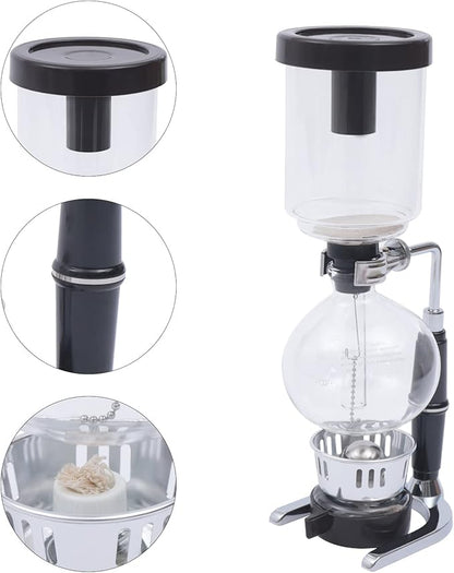 Vacuum Coffee Pot, 5 Cups(500ml), Siphon Syphon Coffee Maker, Borosilicate Glass, Stainless Steel, Black