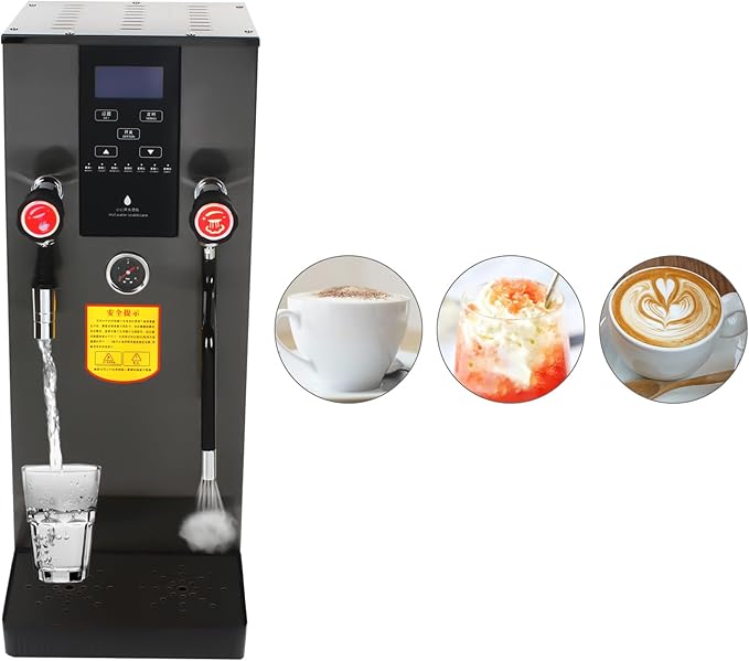 2200W Commercial Steam Milk Frother Machine 12L Stainless Steel Automatic Milk Foam Machine with LED Display,Electric Steam Milk Frothing for Coffee Tea Shop