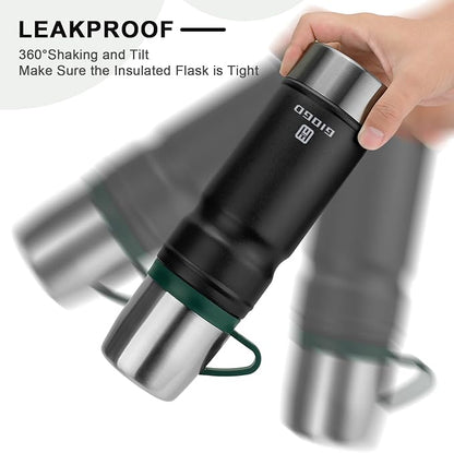 Vacuum Insulated Water Bottle Thermo Water Flask with Cup 680ml/23oz Stainless Steel Thermal Water Bottles Thermo for Hot and Cold Drinks Coffee Water(Black,Single)