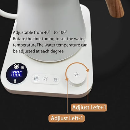 Electric Kettles, Gooseneck Electric Kettle, ±1℉ Temperature Control, Stainless Steel Inner, Quick Heating, for Pour Over Coffee, Brew Tea, Boil Hot Water, 0.9L (White)