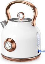 Load image into Gallery viewer, Retro Electric Kettle, 1.7L Stainless Steel Tea Kettle with Large Temperature Gauge, 1500W Fast Heating Hot Water Boiler with LED Indicator, Auto Shut-off &amp; Boil-Dry Protection-Reteo White