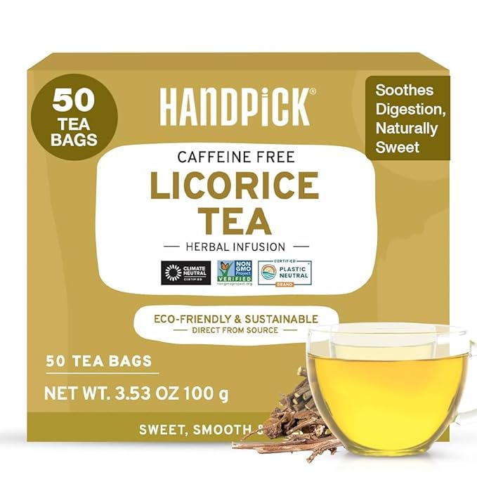 HANDPICK, Licorice Root Tea Bags (50 Count, 2g/tea bag) Licorice Tea | Non-GMO, Caffeine Free | Goodness of Cinnamon, Blackpepper, Clove, Cardamom & Ginger