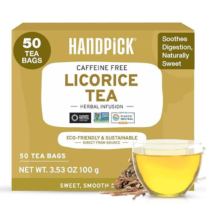 HANDPICK, Licorice Root Tea Bags (50 Count, 2g/tea bag) Licorice Tea | Non-GMO, Caffeine Free | Goodness of Cinnamon, Blackpepper, Clove, Cardamom & Ginger