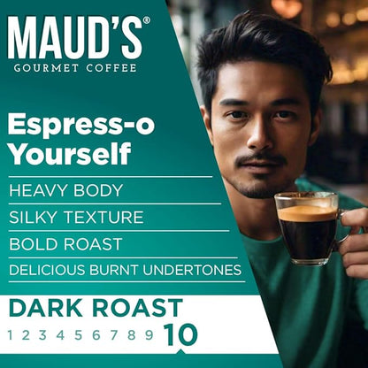 Maud's Espresso Coffee Pods, 100 ct, Dark Roast Coffee in Recyclable Single Serve Pods – 100% Arabica Coffee, Compatible with Keurig K Cups Maker
