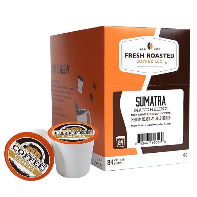 Fresh Roasted Coffee, Sumatra Mandheling |100% Single Origin | Medium Roast, 24 Pods for K Cup Brewers