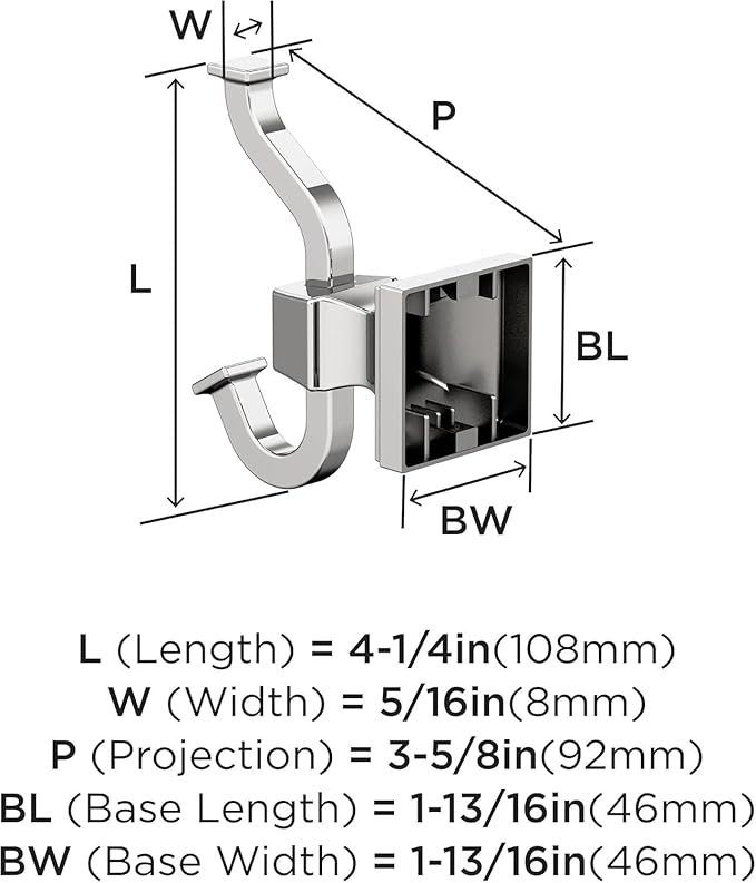 Amerock BH3602026 | Chrome Single Robe Hook | 4-1/4 in. (108 mm) Length Towel Holder | Mulholland | Towel Hook for Bathroom | Bathroom Hardware | Bath Accessories