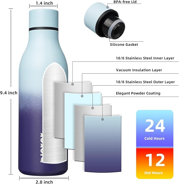 BJPKPK Insulated Water Bottles, 18 oz Stainless Steel Metal Water Bottle with Strap, BPA Free Leak Proof Jugs, Mugs, Flasks, Reusable Thermal Flasks for Sports & Travel, Ocean Dream