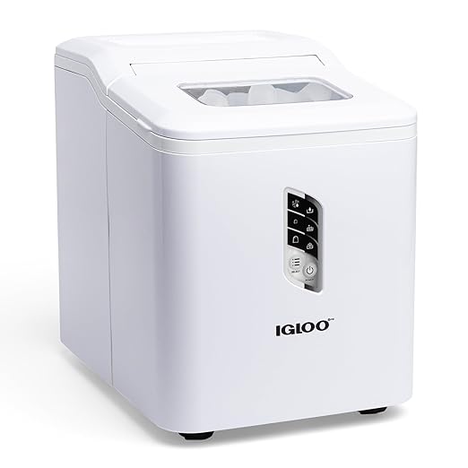 Igloo Automatic Portable Electric Countertop Ice Maker Machine, 26 Pounds in 24 Hours, 9 Cubes Ready in 7 Minutes, with Scoop and Basket, Perfect for Water Bottles, Mixed Drinks, Parties, White