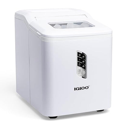 Igloo Automatic Portable Electric Countertop Ice Maker Machine, 26 Pounds in 24 Hours, 9 Cubes Ready in 7 Minutes, with Scoop and Basket, Perfect for Water Bottles, Mixed Drinks, Parties, White