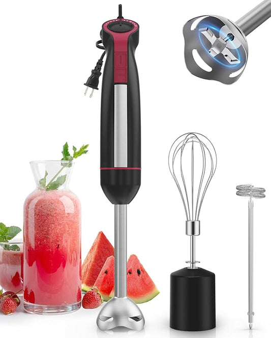 Immersion Blender Handheld 1000W, 3 in 1 Stick Hand Blenders for Kitchen with 20 Variable Speeds & Turbo, 304 Stainless Steel with Electric Whisk & Milk Frother Attachments for Soup, Puree & Emulsion