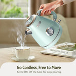 Load image into Gallery viewer, Hazel Quinn Retro Electric Kettle - 1.7 Liters / 57.5 Ounces Tea Kettle with Thermometer, All Stainless Steel, 1200 Watts Fast Boiling, BPA-free, Cordless, Automatic Shut Off - Mint Green