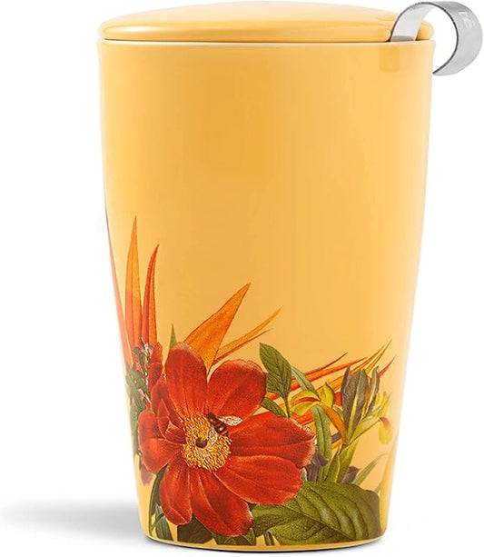 Tea Forte Paradis Double-Walled Ceramic Kati Cup with Removable Stainless Steel Infuser Basket and Lid, Steeps 12 oz Loose Leaf Tea, Lid and Cup Dishwasher & Microwave Safe