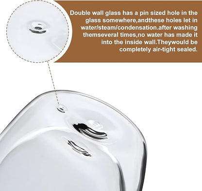 Aurzen 2 Pack Double Walled Glass Coffee Mugs with Handles, Large Insulated Layer Coffee Cups, 12oz Clear Borosilicate Mugs, Perfect for Cappuccino, Tea, Microwave Safe