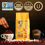 Load image into Gallery viewer, Mayorga Organic Coffee 12oz Cafe Cubano Roast - Dark Roast Whole Bean Coffee Specialty Grade, 100% Arabica, Slow Roasted, Bold and Smooth Flavor with Low Acidity - USDA Organic, Non-GMO, Kosher,