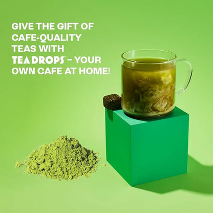 Tea Drops Lightly Sweetened Organic Tea Bulk Box | Matcha Green Tea | Iced or Hot Bagless Instant Tea Beverages Gift Set | Includes Premium Organic Japanese Matcha Powder | 10 Drops per Box