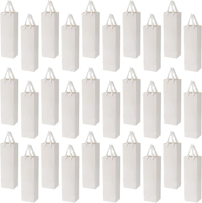 SEUNMUK 30 Pack 13.8 x 4.3 x 3.5 Inch White Wine Bottle Bags, 250 gsm Thick Strong Paper Wine Gift Bag with handles, Elegant Paper Bags for Party Shopping Retail Wedding