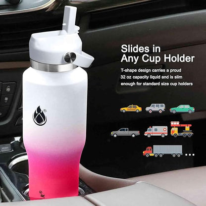SENDESTAR 32oz Water Bottle Wide Mouth Stainless Steel Vacuum Insulated Double Wall with 2 Straw Lids Fit in Any Car Cup Holder TXIN-32-WP-1