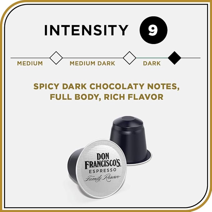 Don Francisco's Clasico Espresso Pods: 40 Recyclable Aluminum Capsules, Intensity 9 Dark Roast, Compatible with Nespresso Original Line Machines - Bold Cuban-Style with Spicy Chocolate Notes