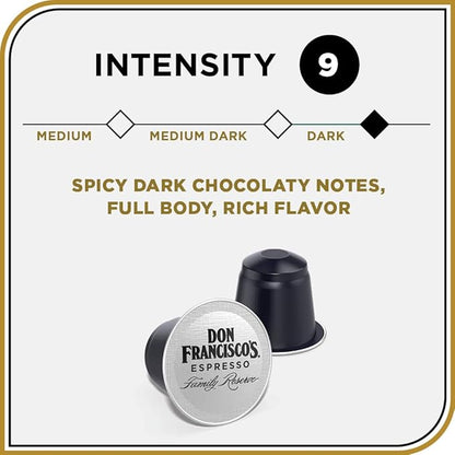 Don Francisco's Clasico Espresso Pods: 40 Recyclable Aluminum Capsules, Intensity 9 Dark Roast, Compatible with Nespresso Original Line Machines - Bold Cuban-Style with Spicy Chocolate Notes