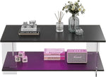 Load image into Gallery viewer, 43" Acrylic Coffee Table with Black Wood Top, Minimalist Stylish Modern Rectangular Center Tables for Living Room, Led Living Room Table with Storage Shelf &amp; Acrylic Frame for Small Space