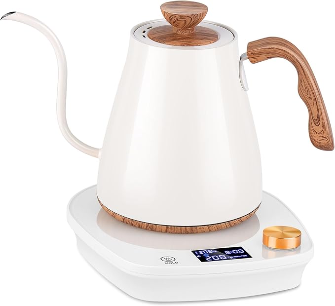 Gooseneck Electric Kettle, Intelligent Temperature Control, Stainless Steel Inner, Quick Heating, for Pour Over Coffee, Brew Tea, Boil Hot Water, 1000W 0.9L Cream White