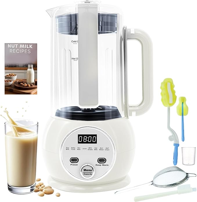 10 in 1 Nut Milk Maker Hot Blender,51oz Homemade Soy, Almond,Oat,Plant Based,Baby Food Maker 20 Blades,Automatic Soybean Machine with 24H Delay Start/Keep Warm8H/Boil Water&Auto Clean