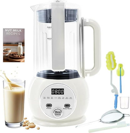 10 in 1 Nut Milk Maker Hot Blender,51oz Homemade Soy, Almond,Oat,Plant Based,Baby Food Maker 20 Blades,Automatic Soybean Machine with 24H Delay Start/Keep Warm8H/Boil Water&Auto Clean